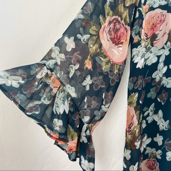 Show Me Your MuMu Boomerang Floral Boho Low Back Ruffle Sleeve Chiffon Dress - Picture 7 of 16